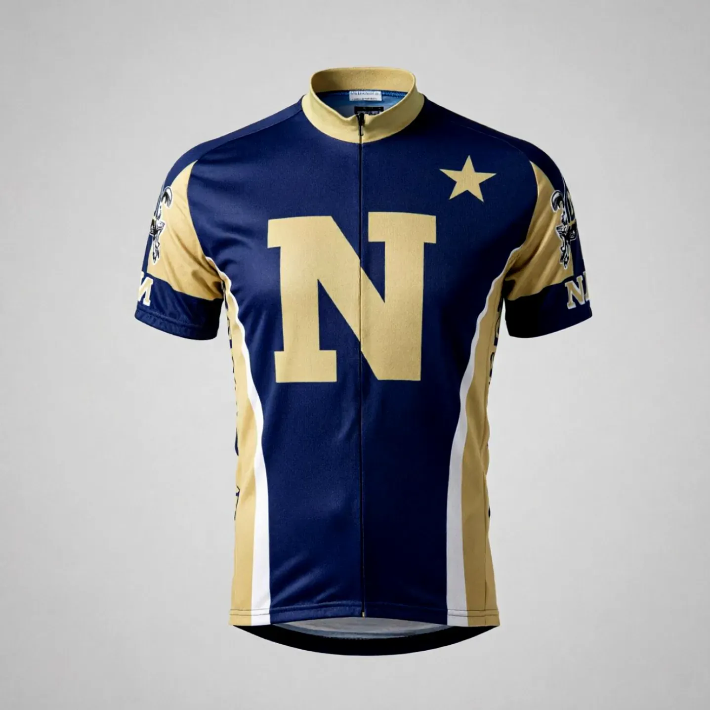 Navy Men's College Cycling Jersey with Gold Stars & Letters